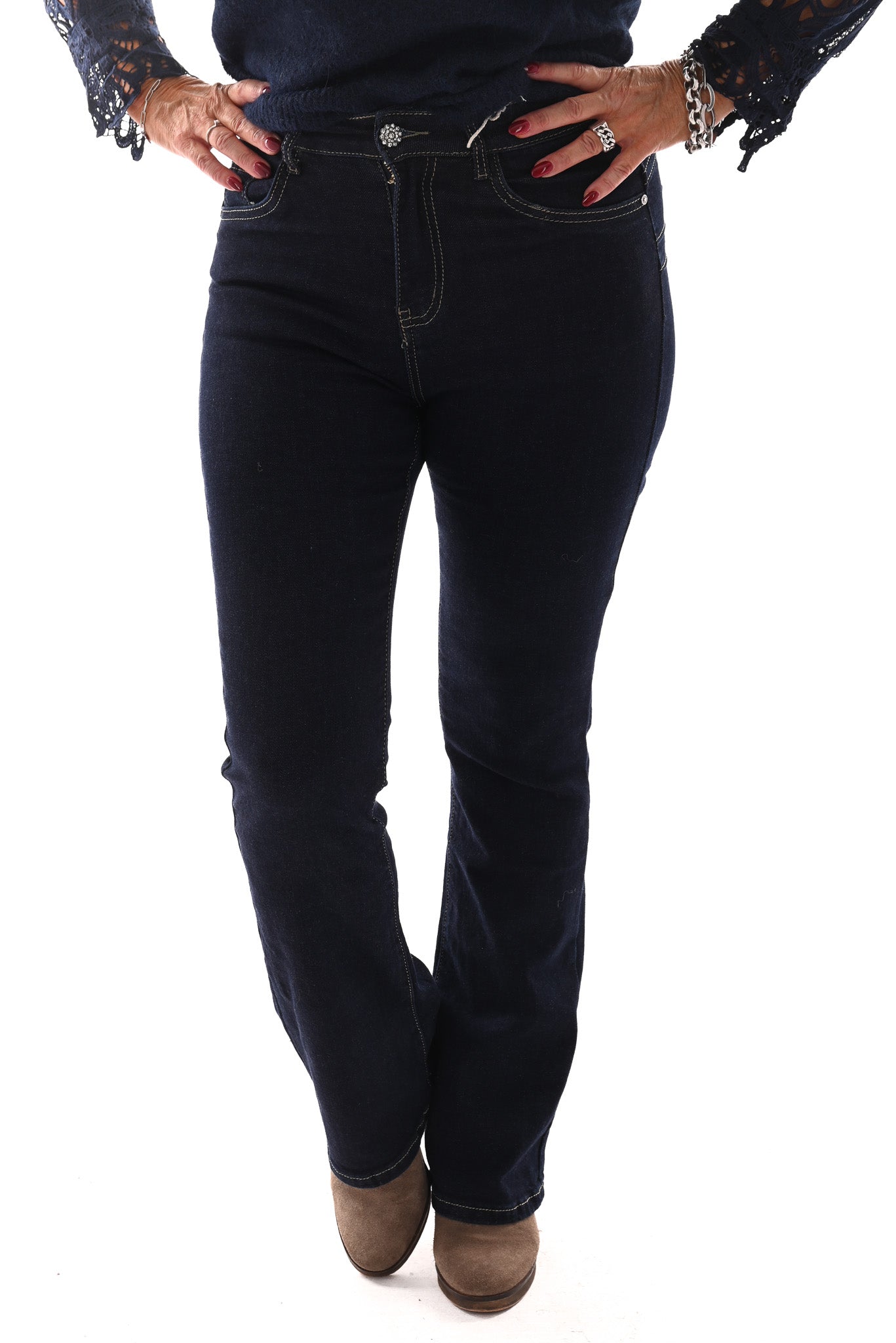 Karostar jeans flared leg donkerblauw