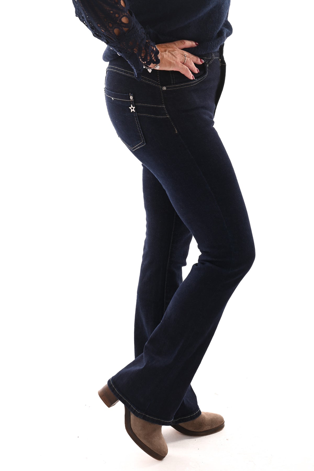 Karostar jeans flared leg donkerblauw