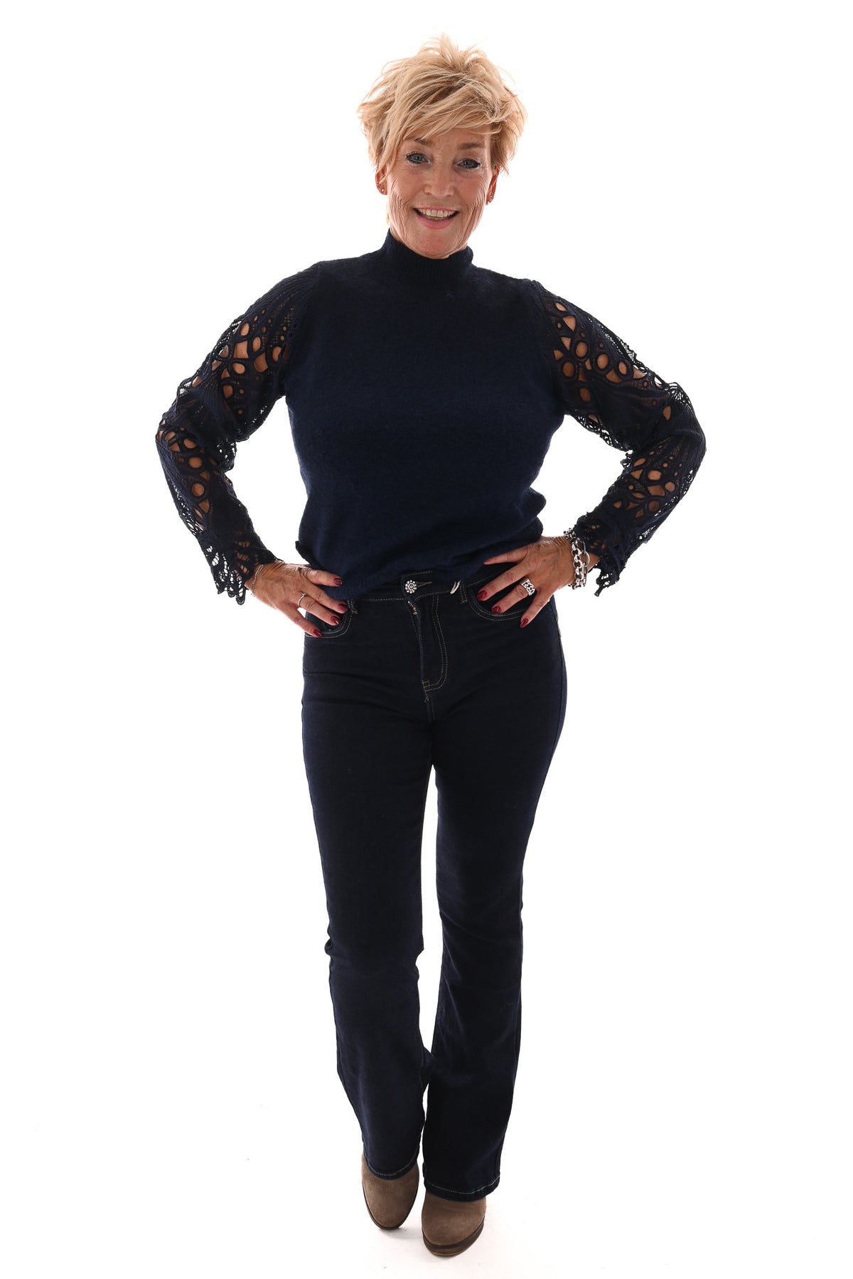 Karostar jeans flared leg donkerblauw