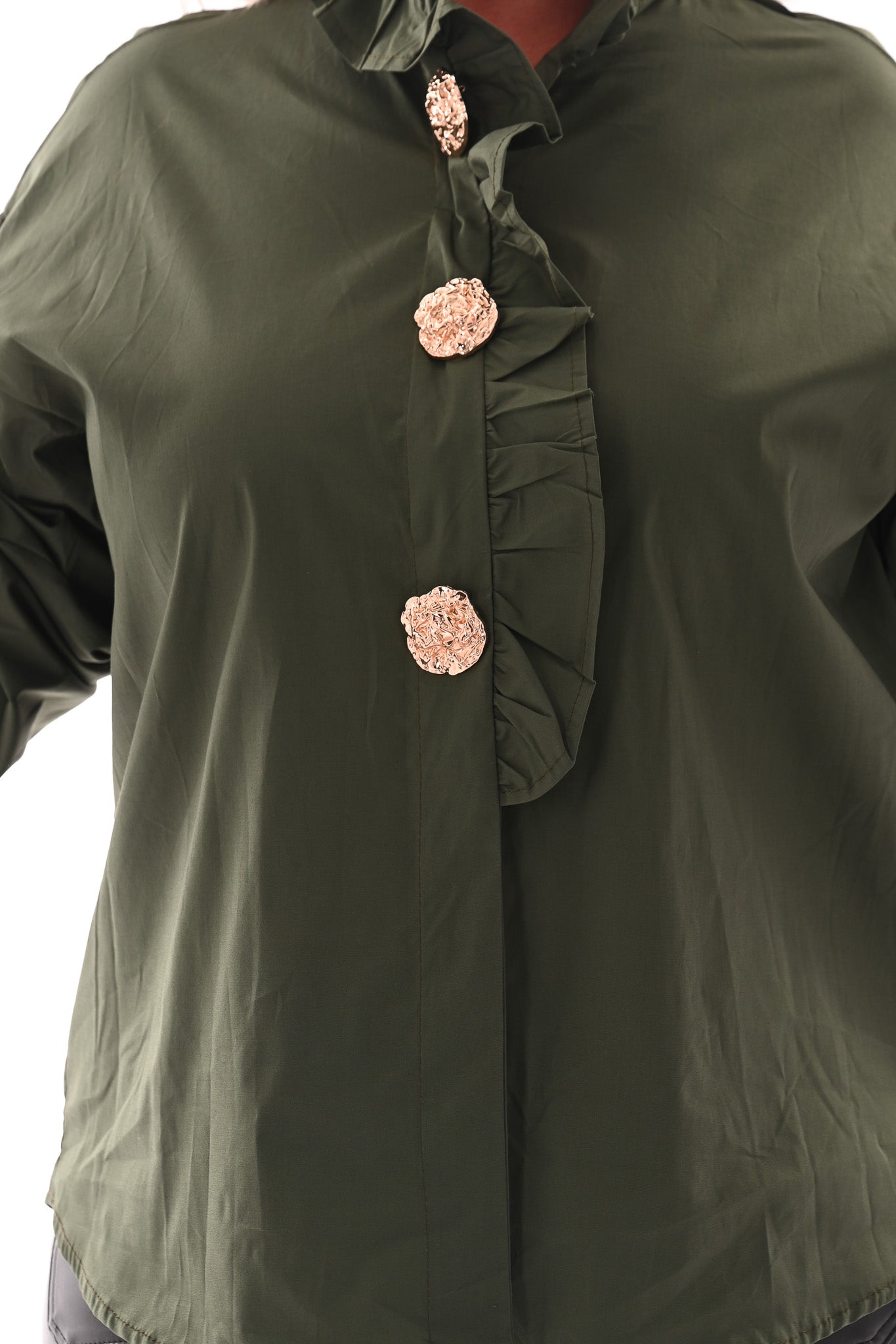 Blouse met roezelkraag legergroen