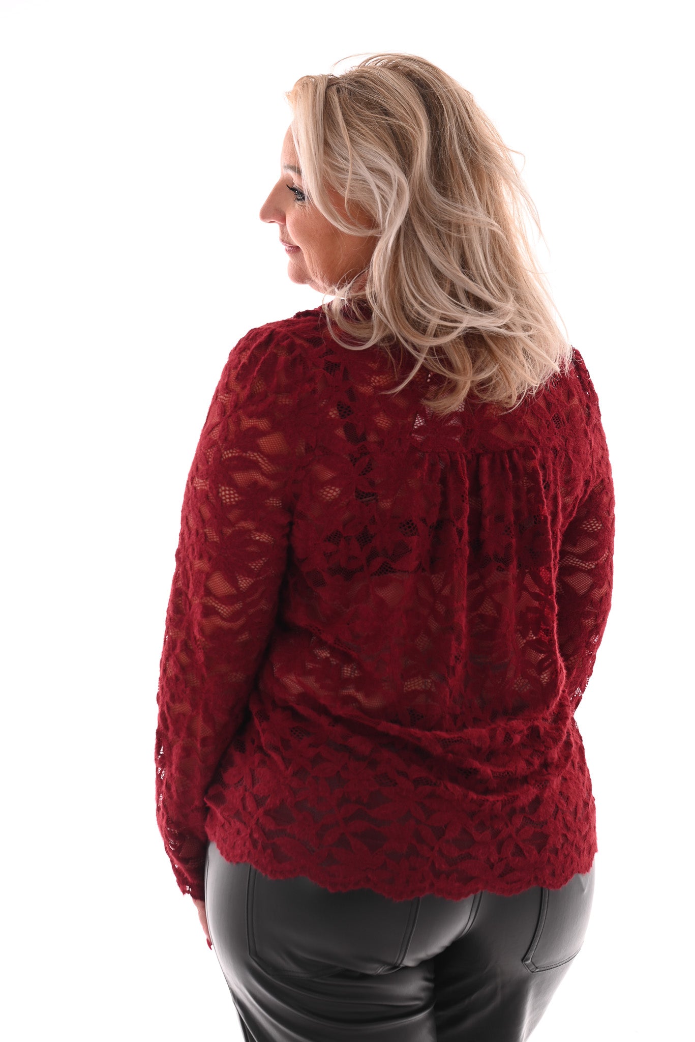 Kanten top v-hals bordeaux