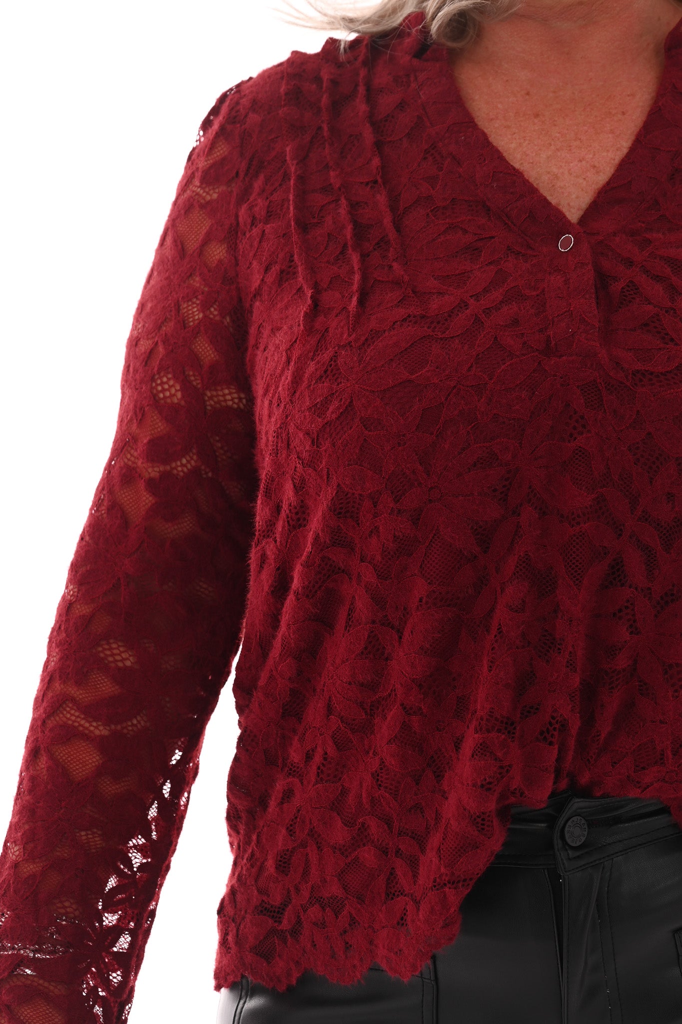 Kanten top v-hals bordeaux