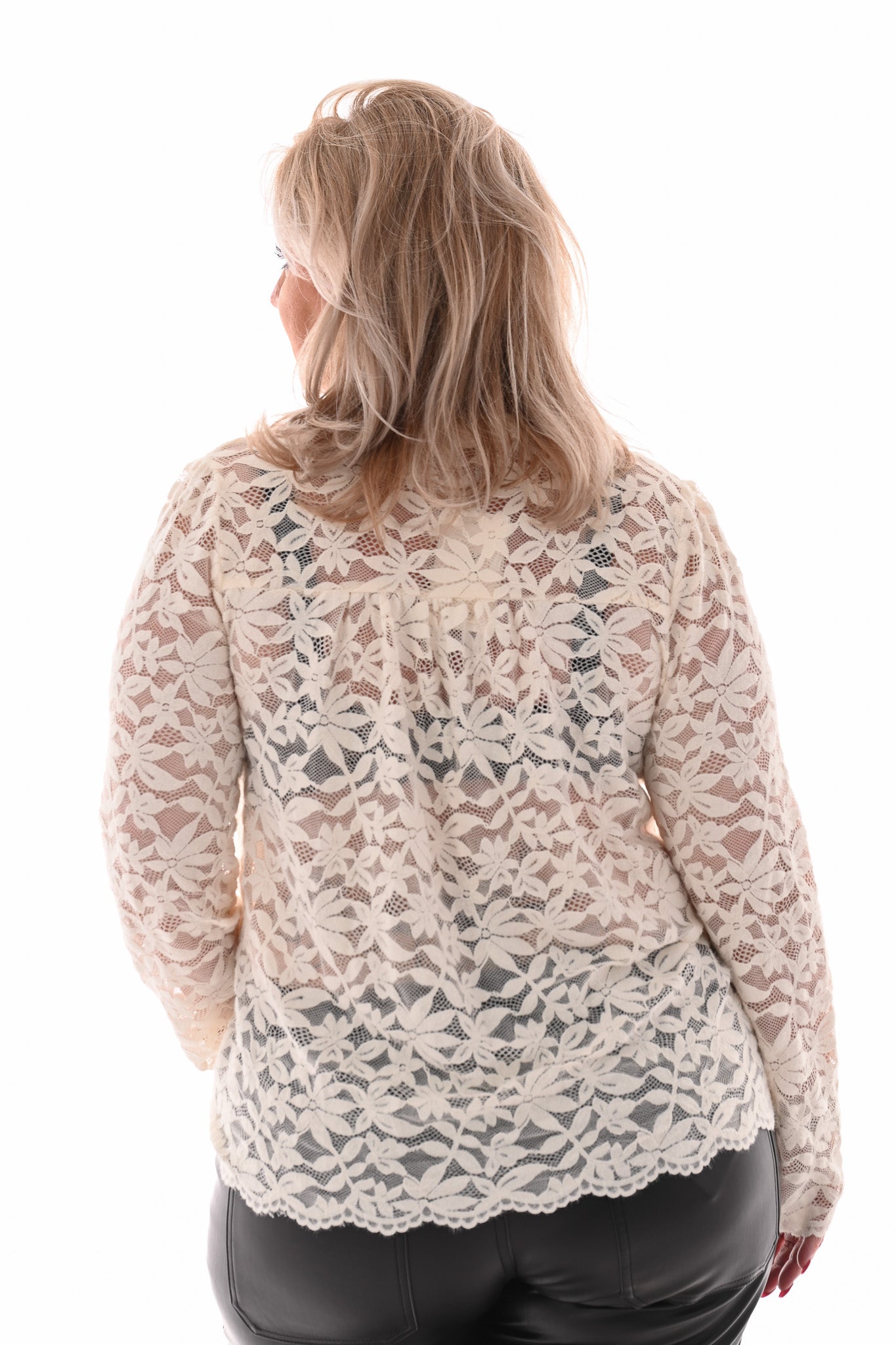 Kanten top v-hals creme