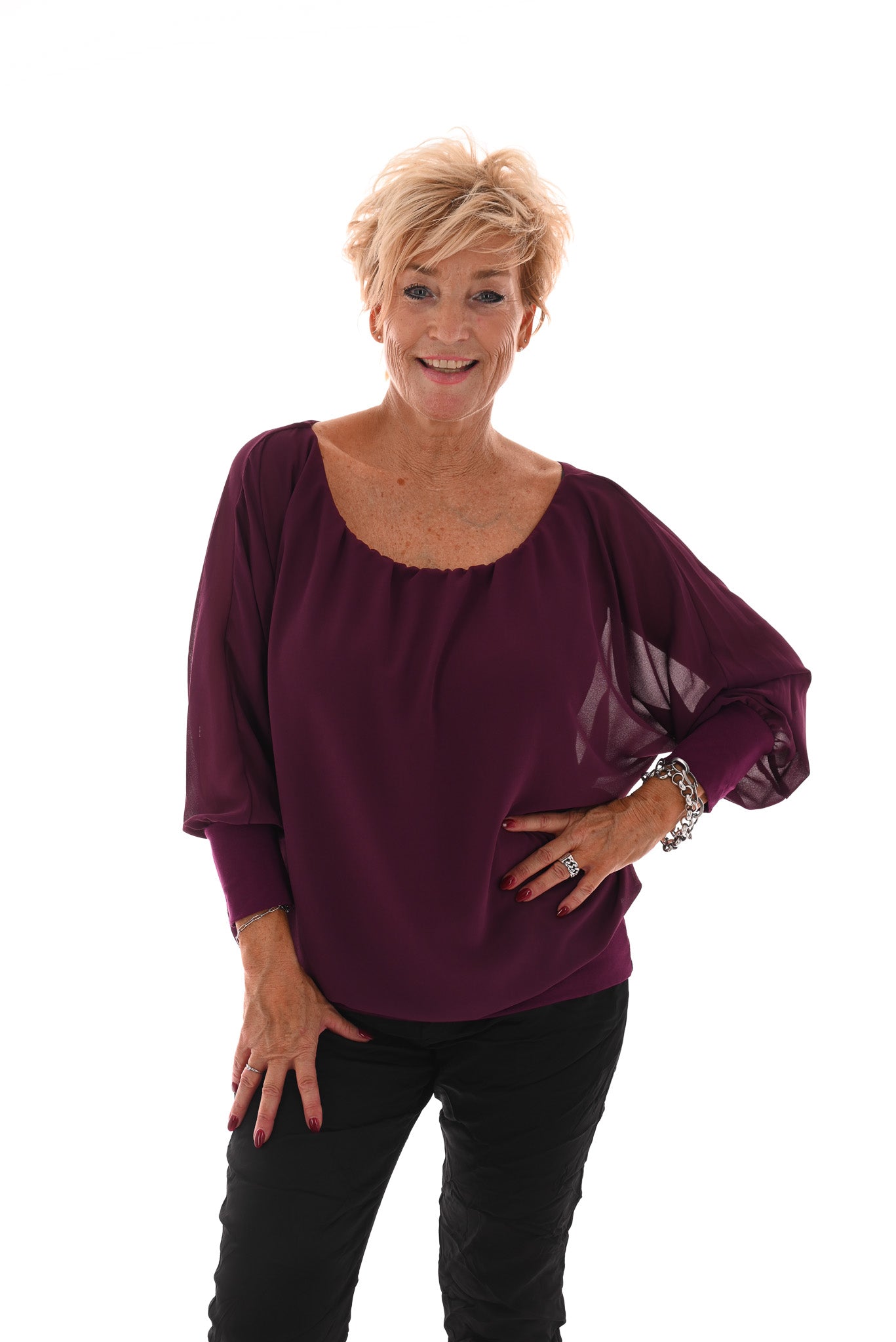 Ballon top lange mouwen uni aubergine