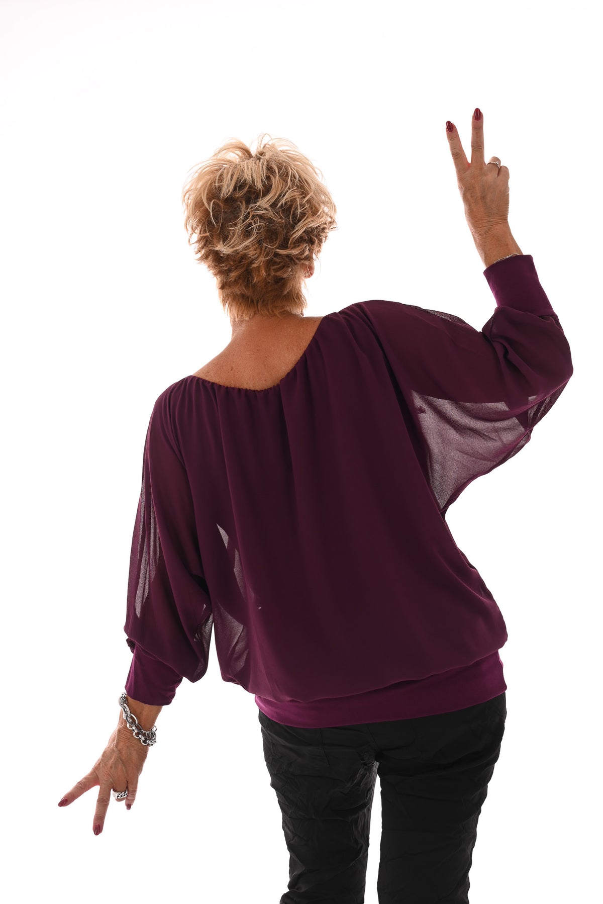 Ballon top lange mouwen uni aubergine