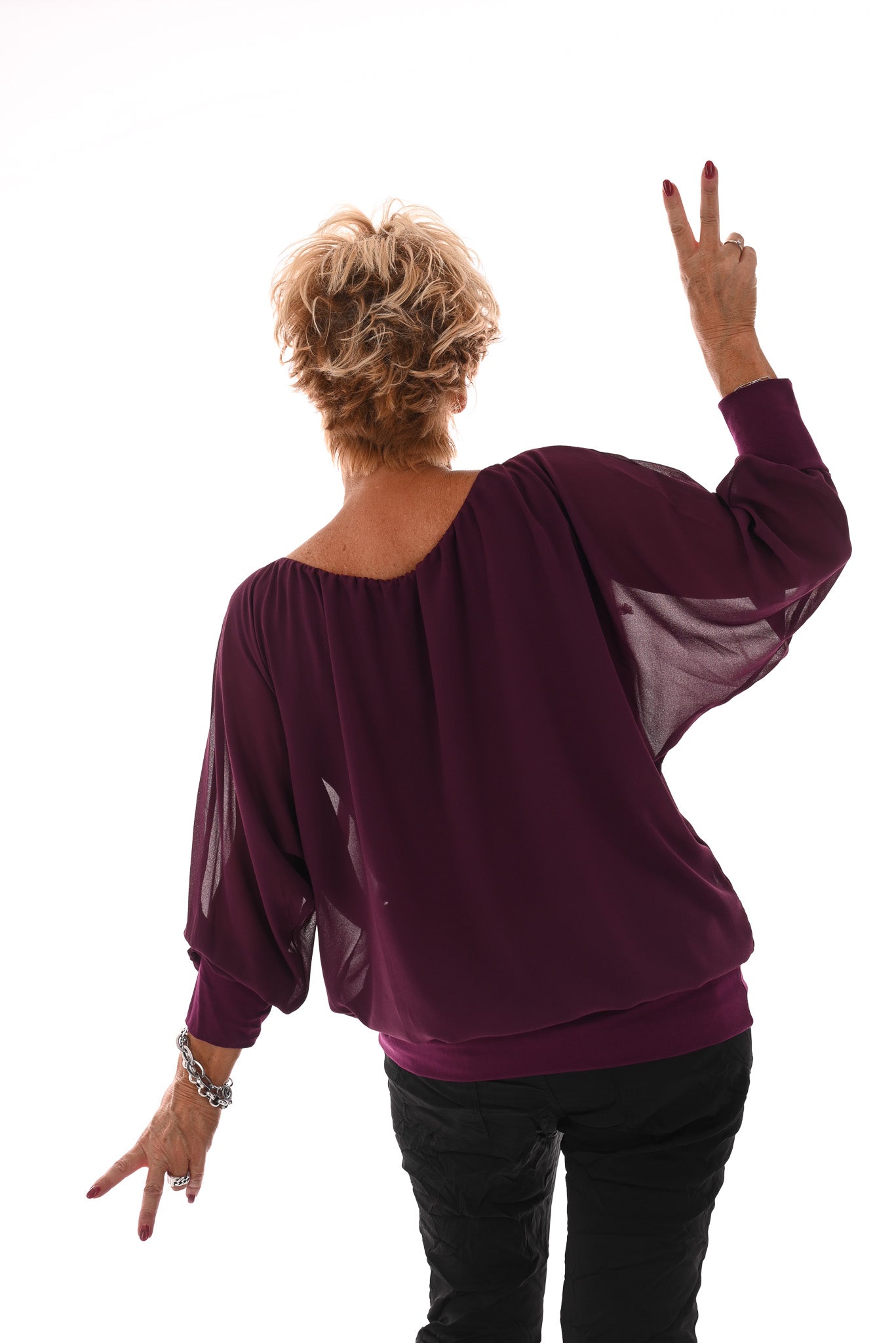 Ballon top lange mouwen uni aubergine