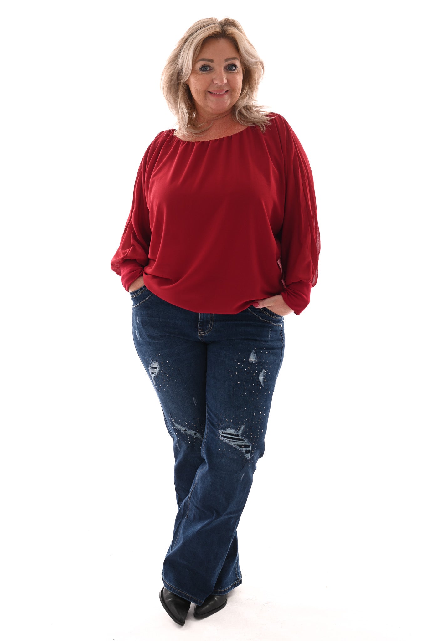 Ballon top lange mouwen uni rood