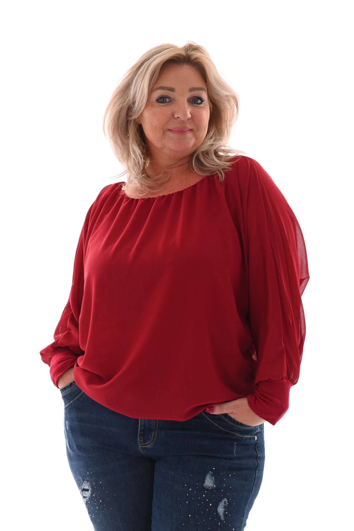 Ballon top lange mouwen uni rood