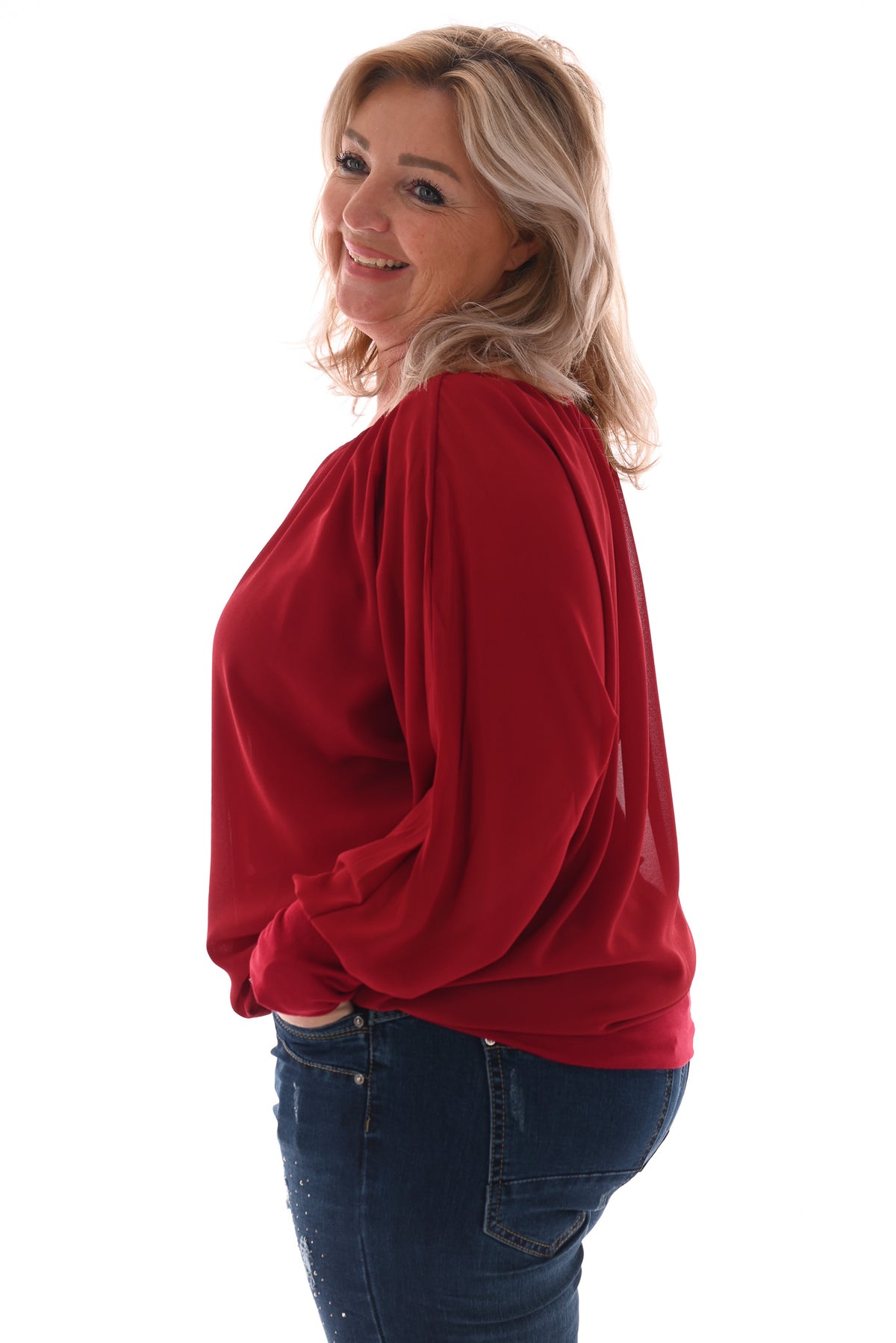 Ballon top lange mouwen uni rood