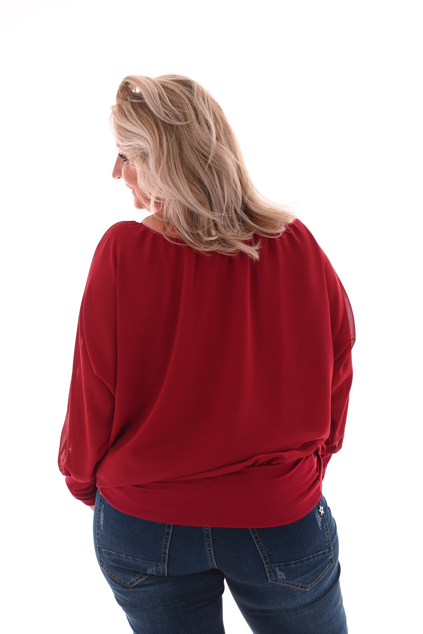 Ballon top lange mouwen uni rood