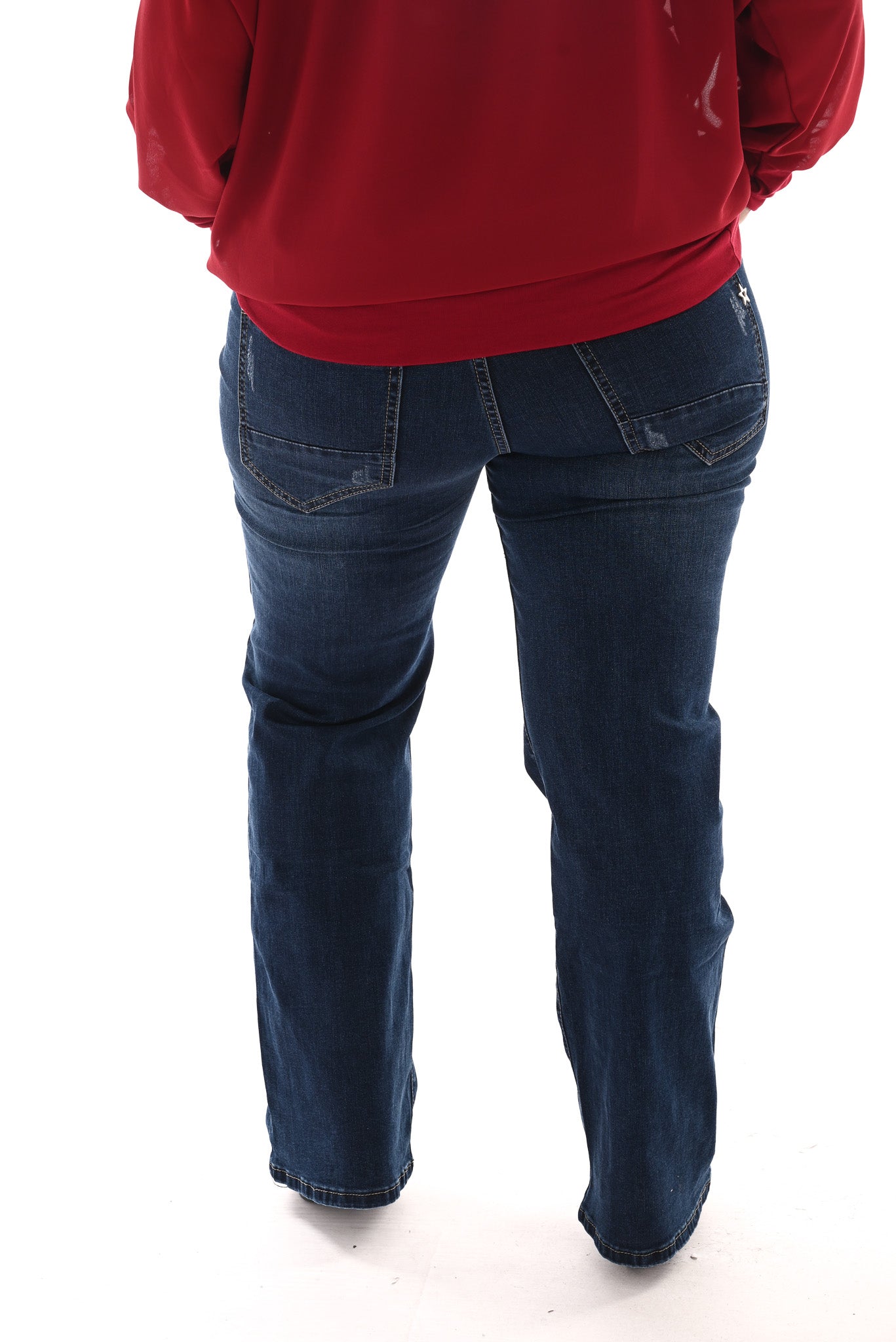 Karostar jeans straight leg slijtage en strass blauw