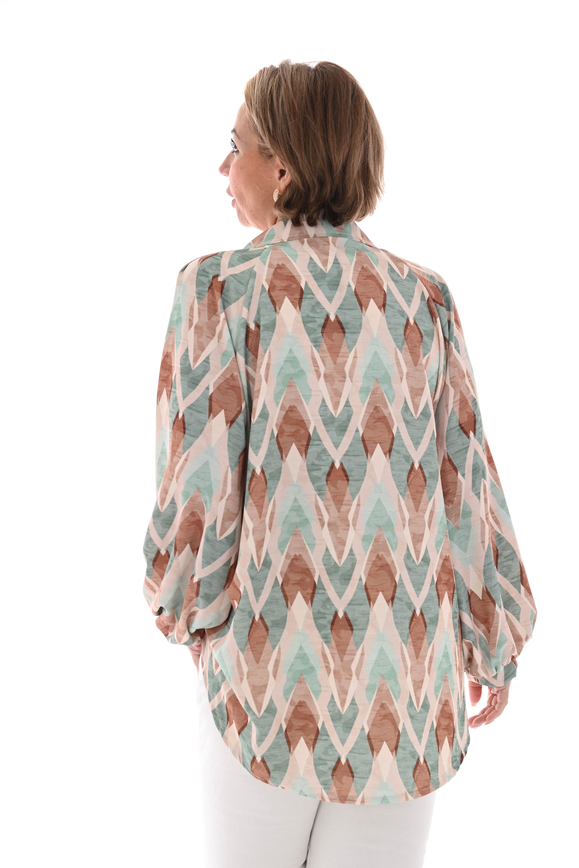 Blouse multi v-hals pijl patroon lichtgroen