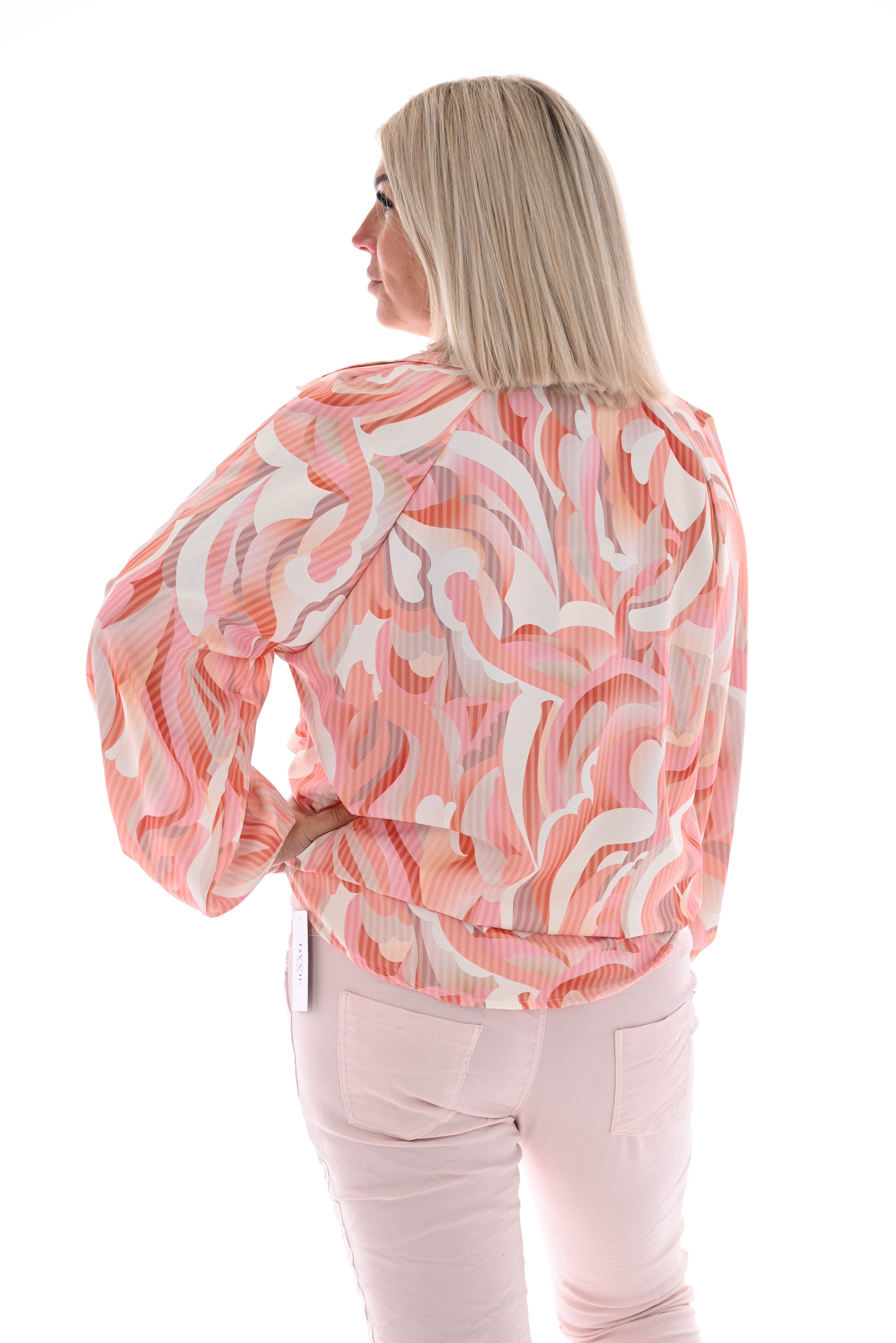 Blouse multi v-hals bogen oranje