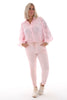 Korte doorknoop blouse pofmouwen licht roze