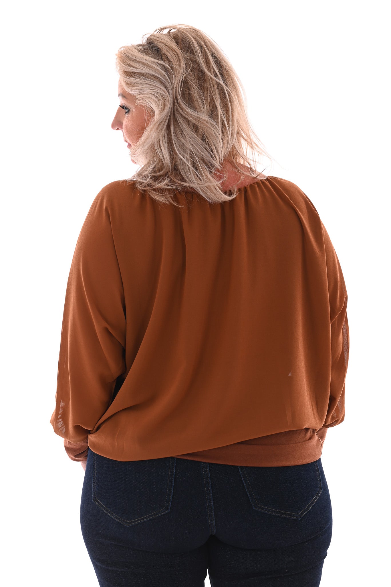 Ballon top lange mouwen uni camel