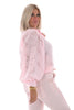 Korte doorknoop blouse pofmouwen licht roze