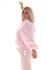 Korte doorknoop blouse pofmouwen licht roze