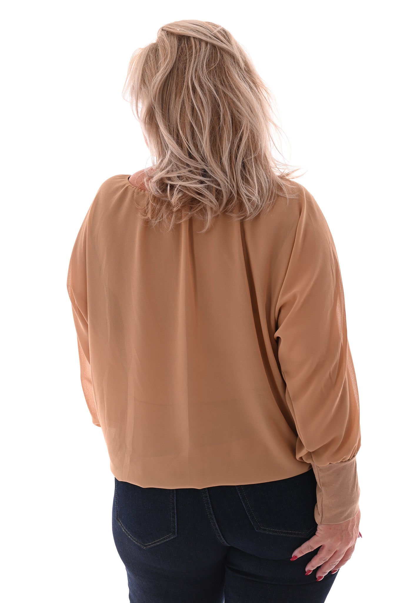 Ballon top lange mouwen uni beige