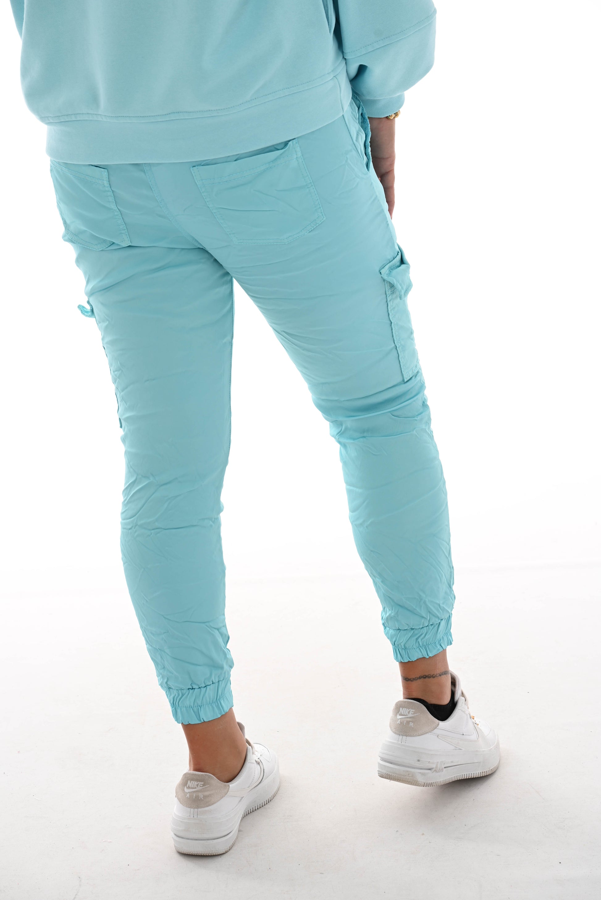 Silky stretchbroek cargo aquablauw