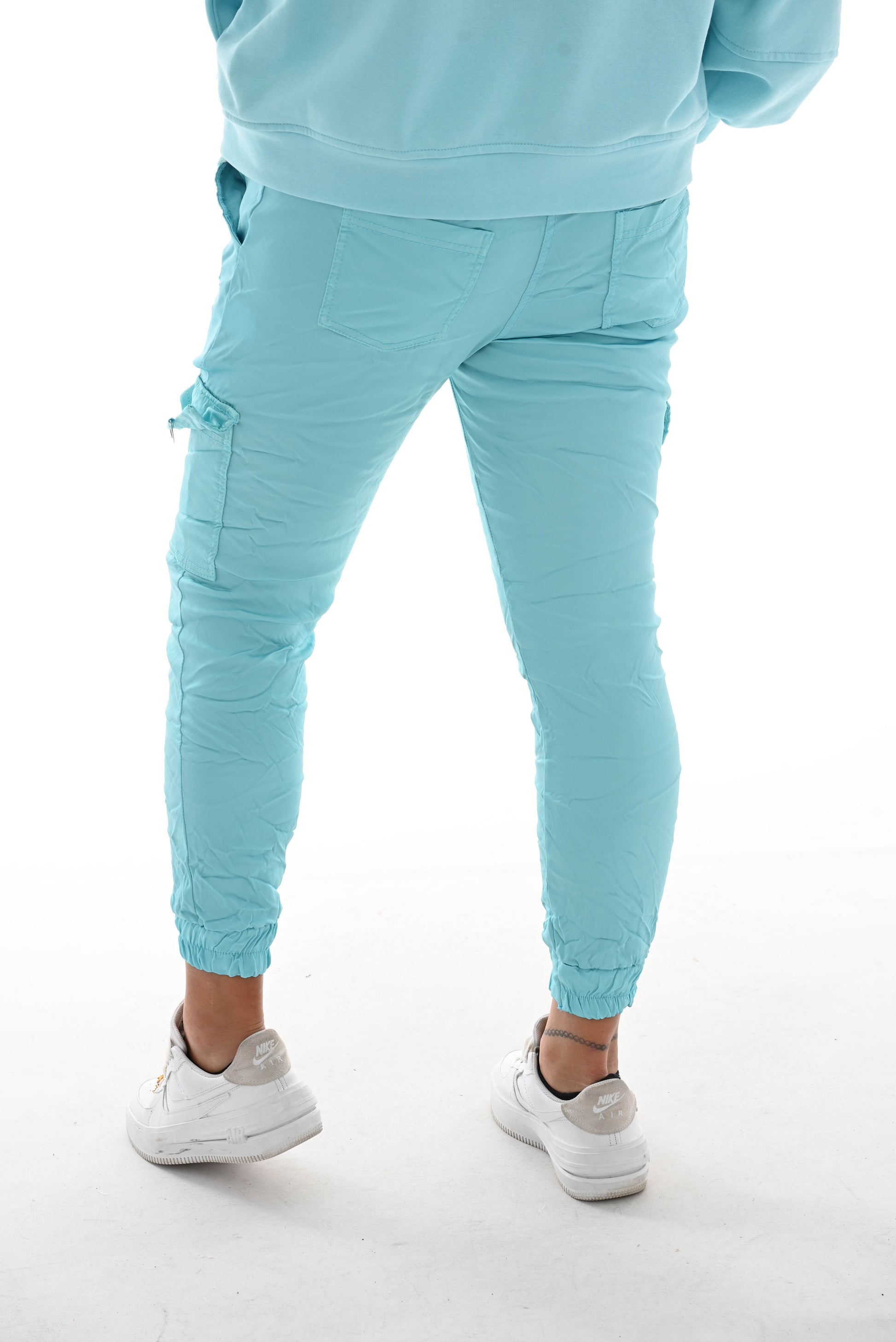 Silky stretchbroek cargo aquablauw