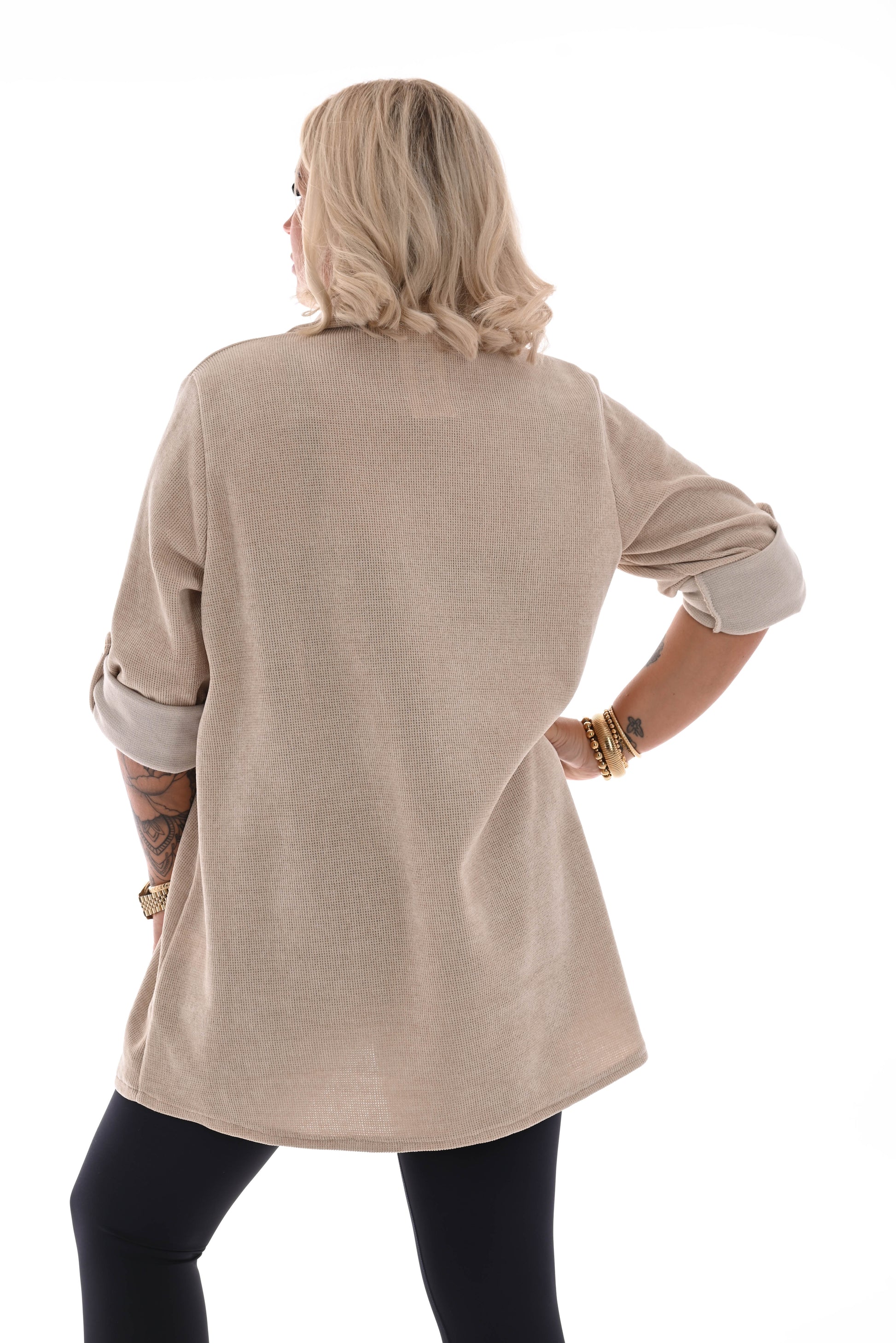 Blouse corduroy ophaalmouwen beige