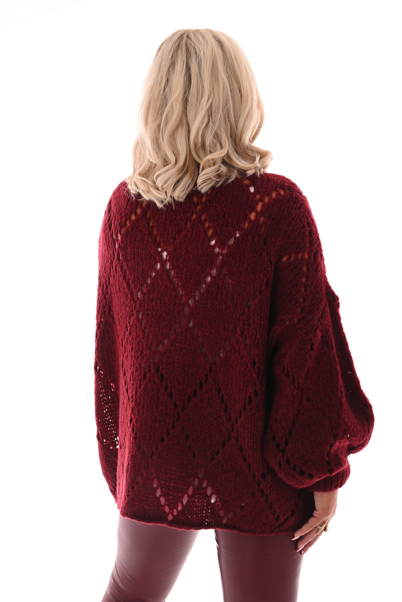 Gebreid vest ruit en knopen bordeaux