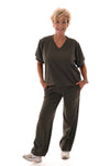 Tweedelig travel set v-hals met boord uni legergroen