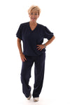 Tweedelig travel set v-hals met boord uni marineblauw