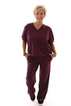 Tweedelig travel set v-hals met boord uni bordeaux