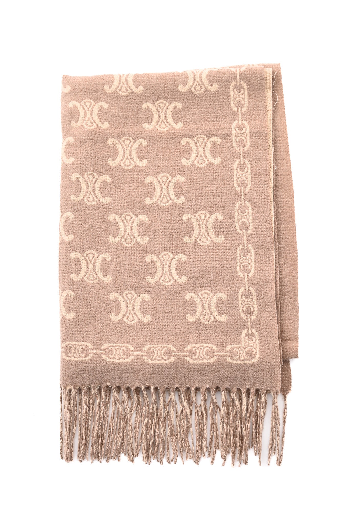 Sjaal met kettingdetail en franjes beige