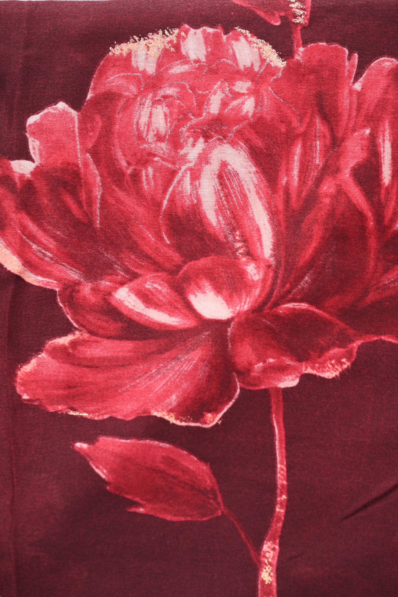 Sjaal met bloemen en gouden details bordeaux