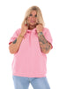 Hoodie korte mouwen wafel lichtroze