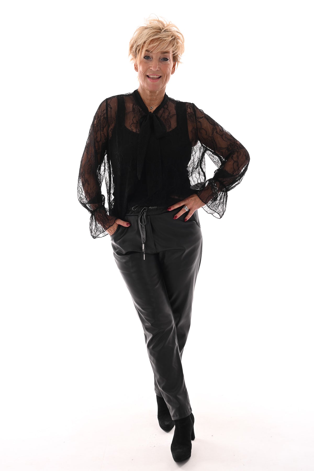 Leatherlook stretchbroek zwart