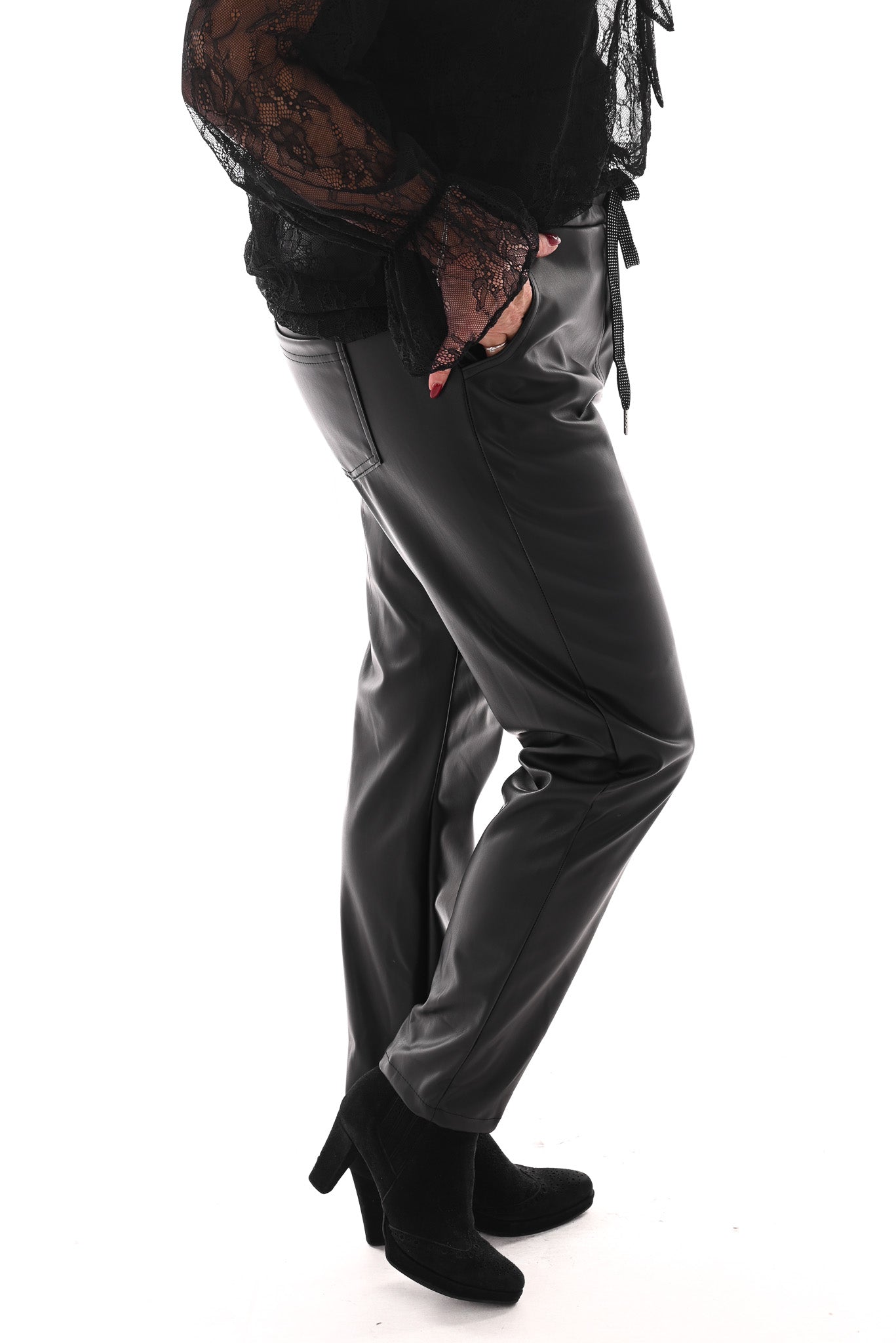 Leatherlook stretchbroek zwart