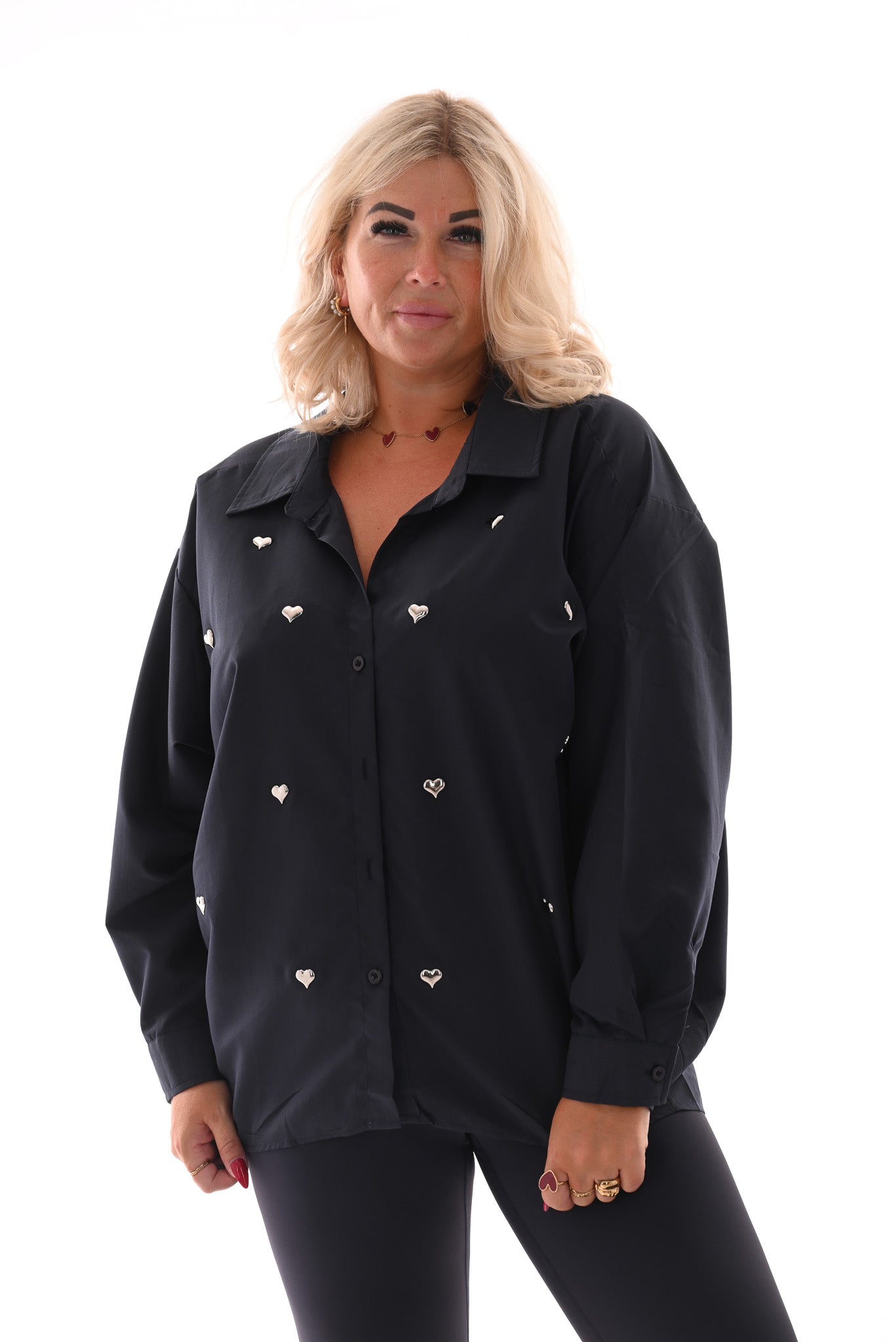 Blouse hartjes marineblauw