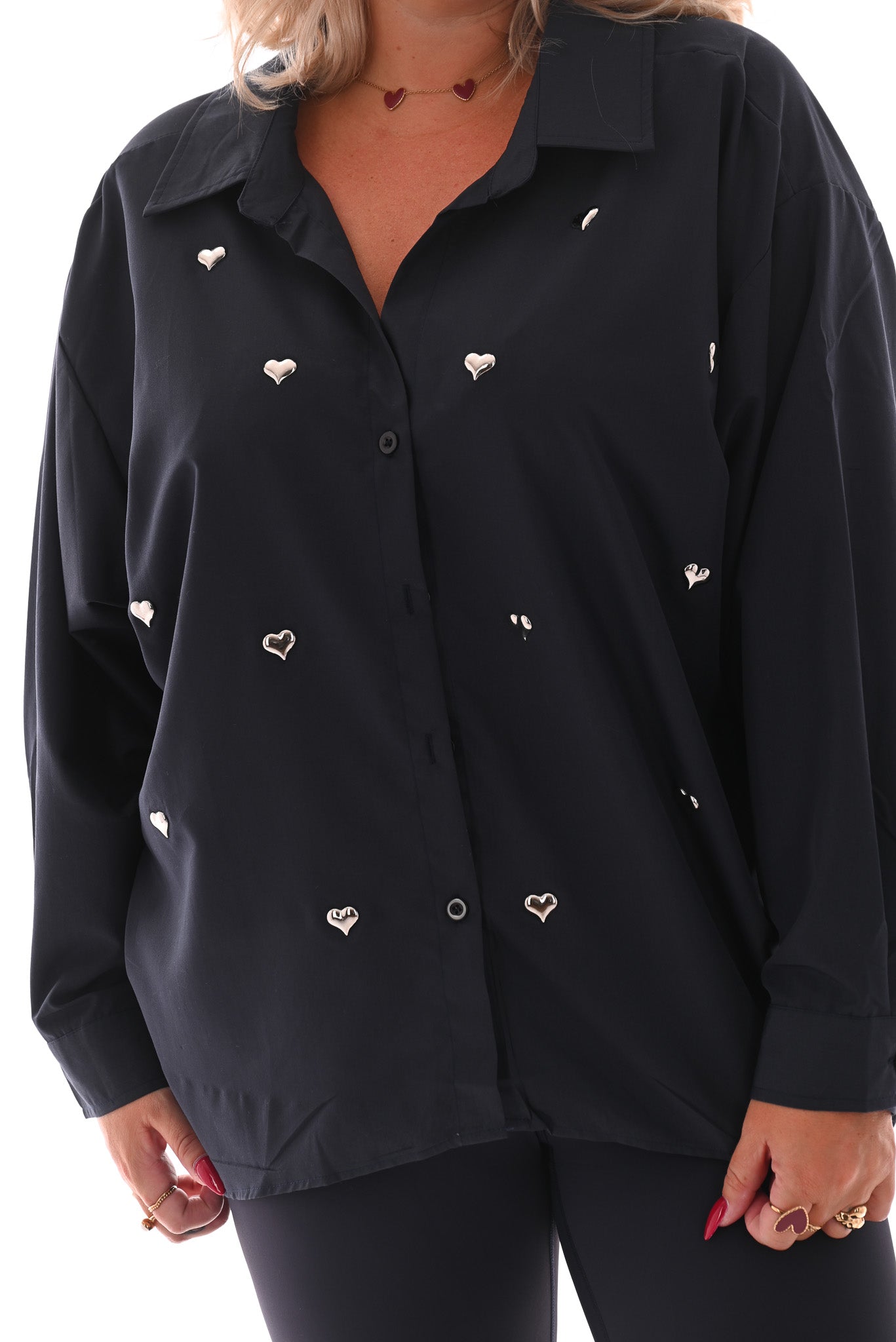Blouse hartjes marineblauw