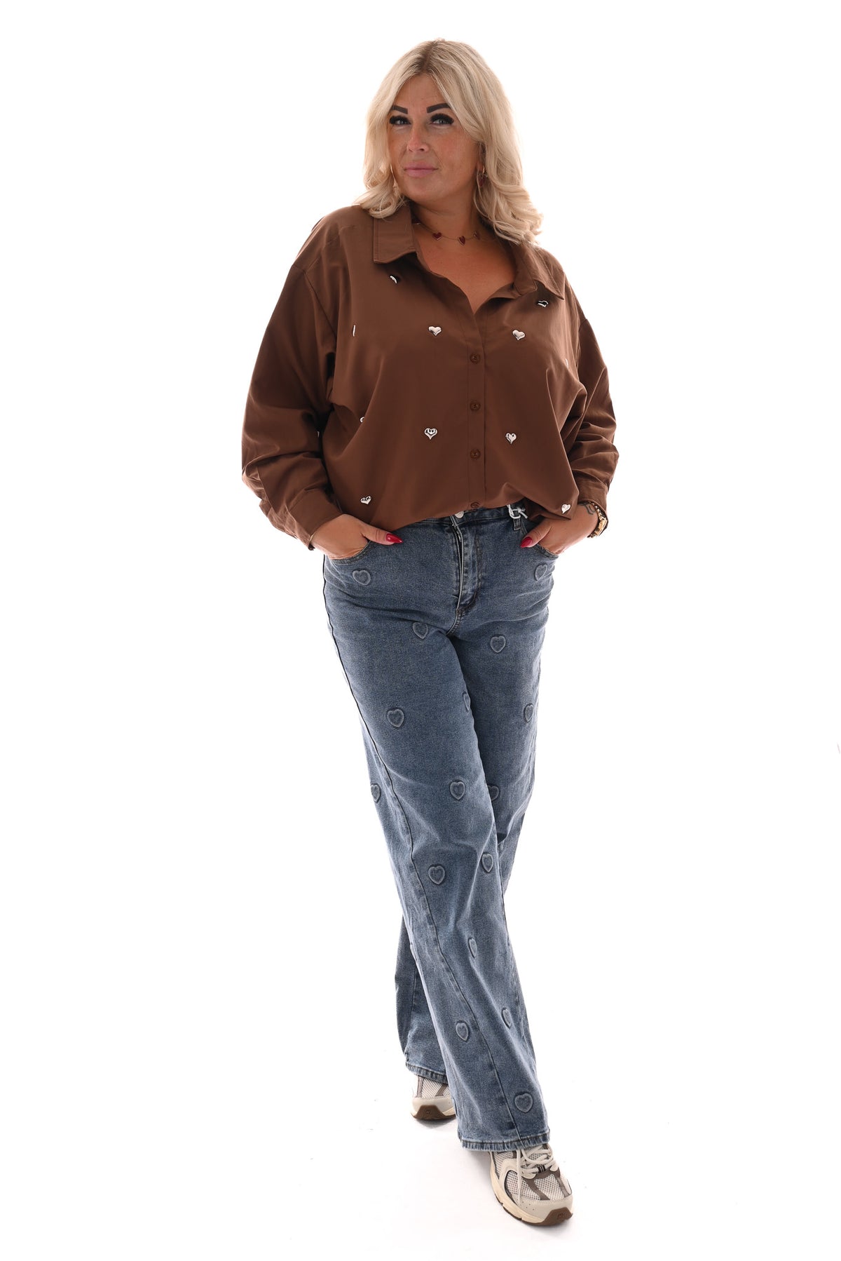 Blouse hartjes bruin