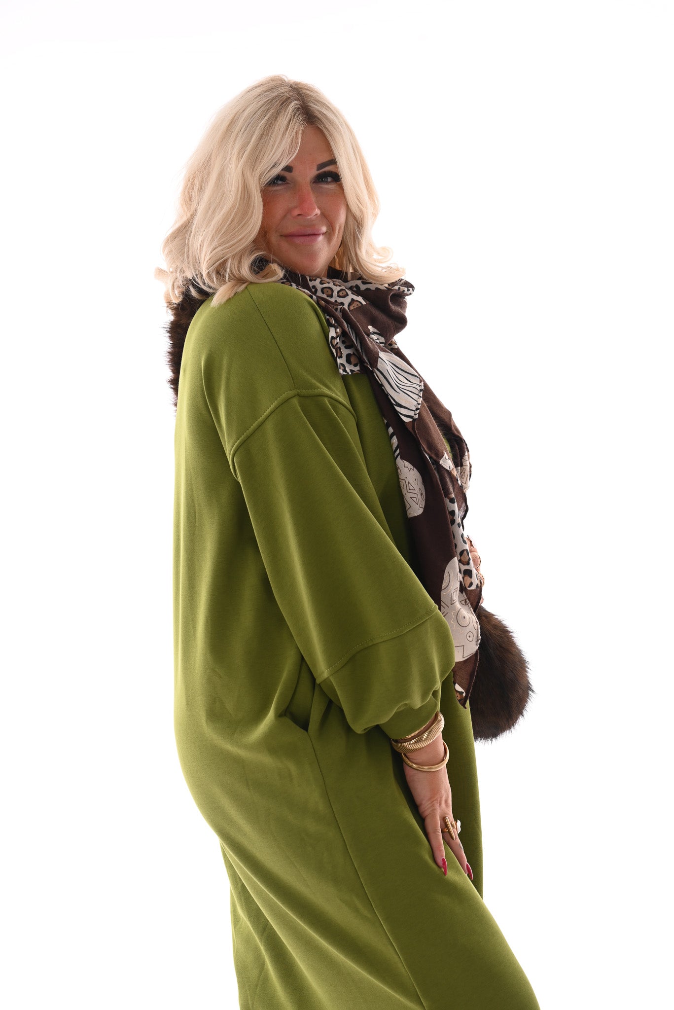 Sweaterdress met zakken groen