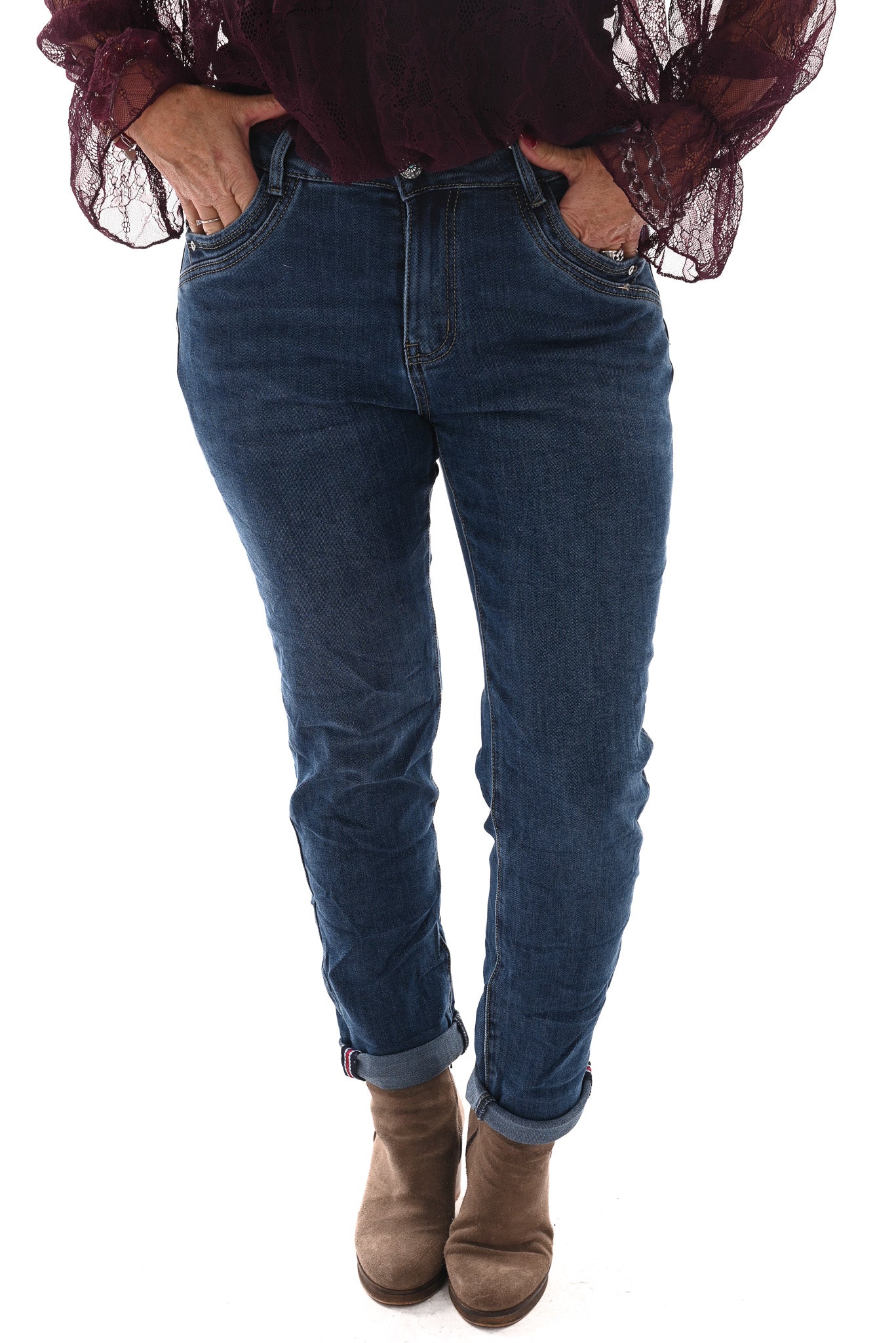 Karostar jeans baggy met bies omslag blauw