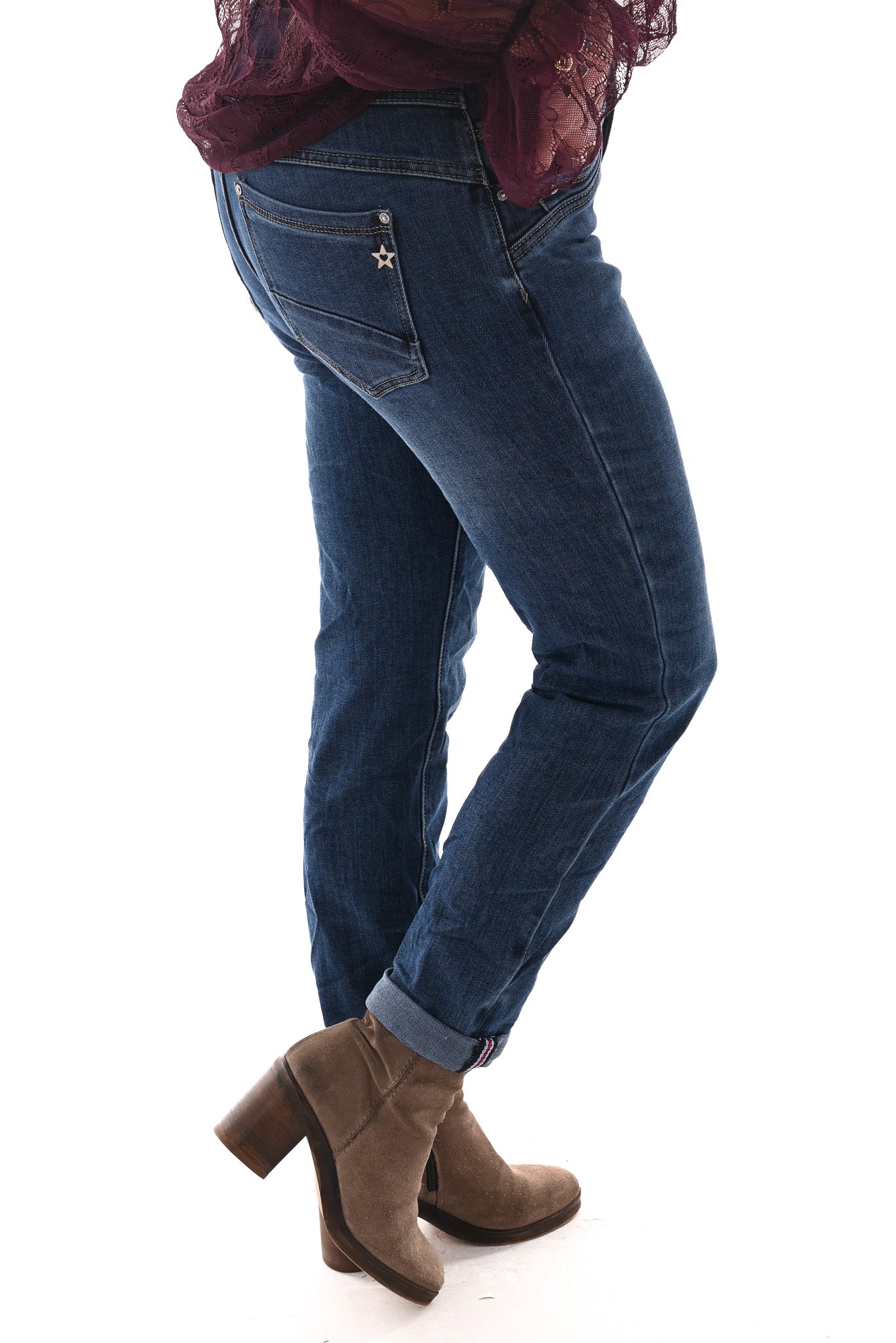 Karostar jeans baggy met bies omslag blauw