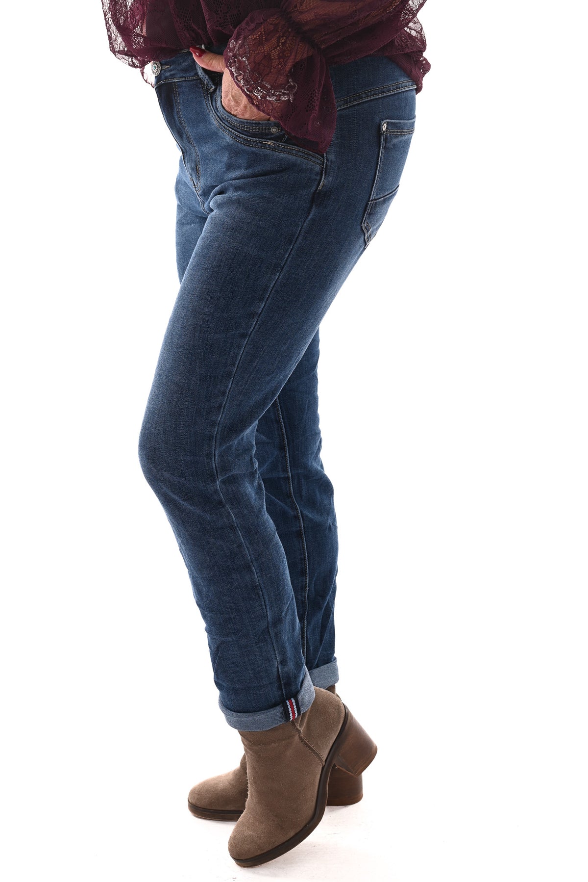 Karostar jeans baggy met bies omslag blauw
