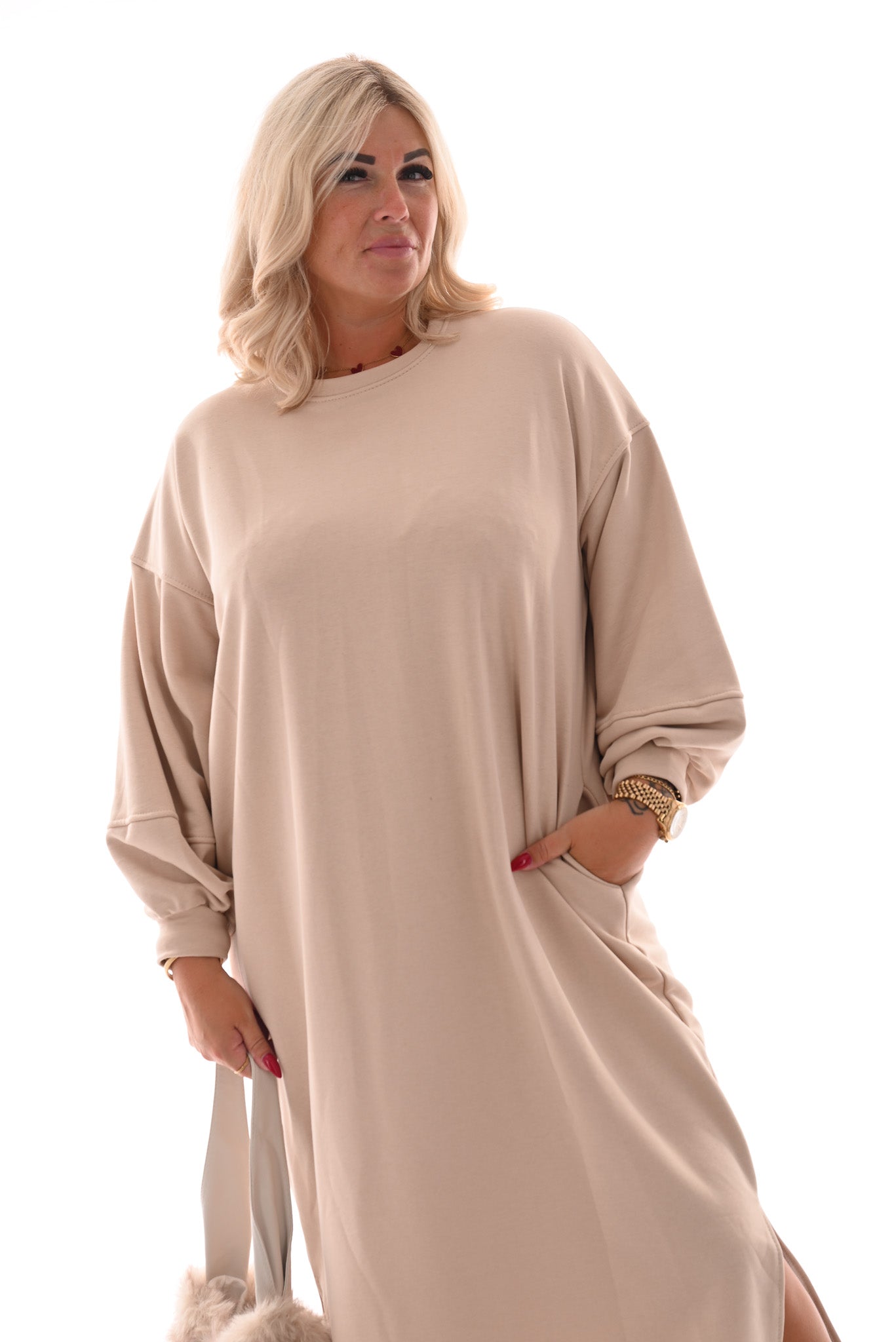 Sweaterdress met zakken beige