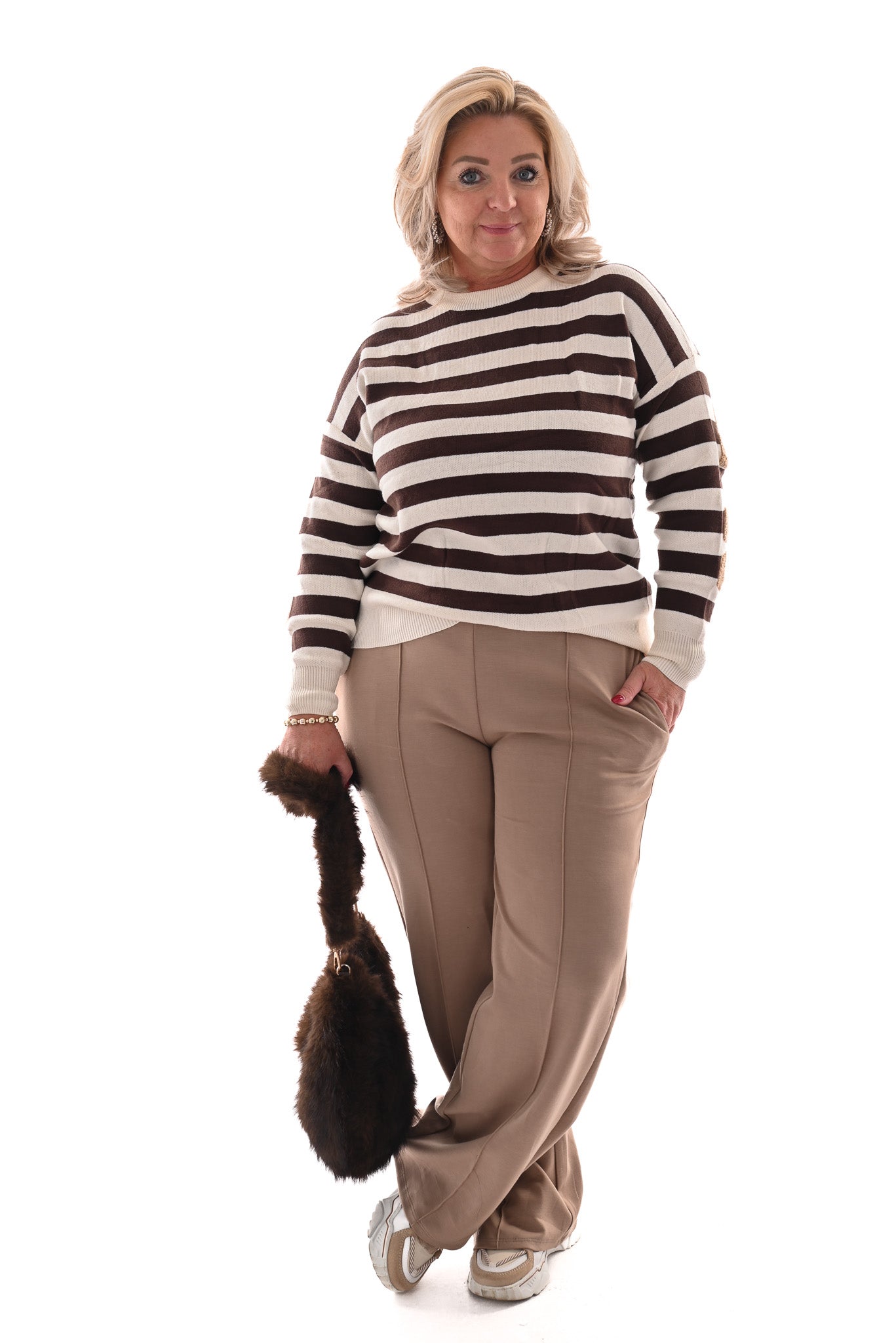 Joggingsbroek met elastieke band taupe