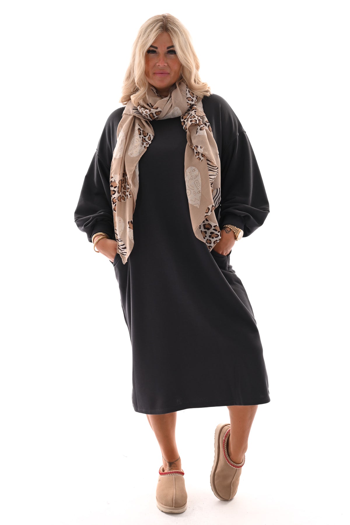 Sweaterdress met zakken antraciet