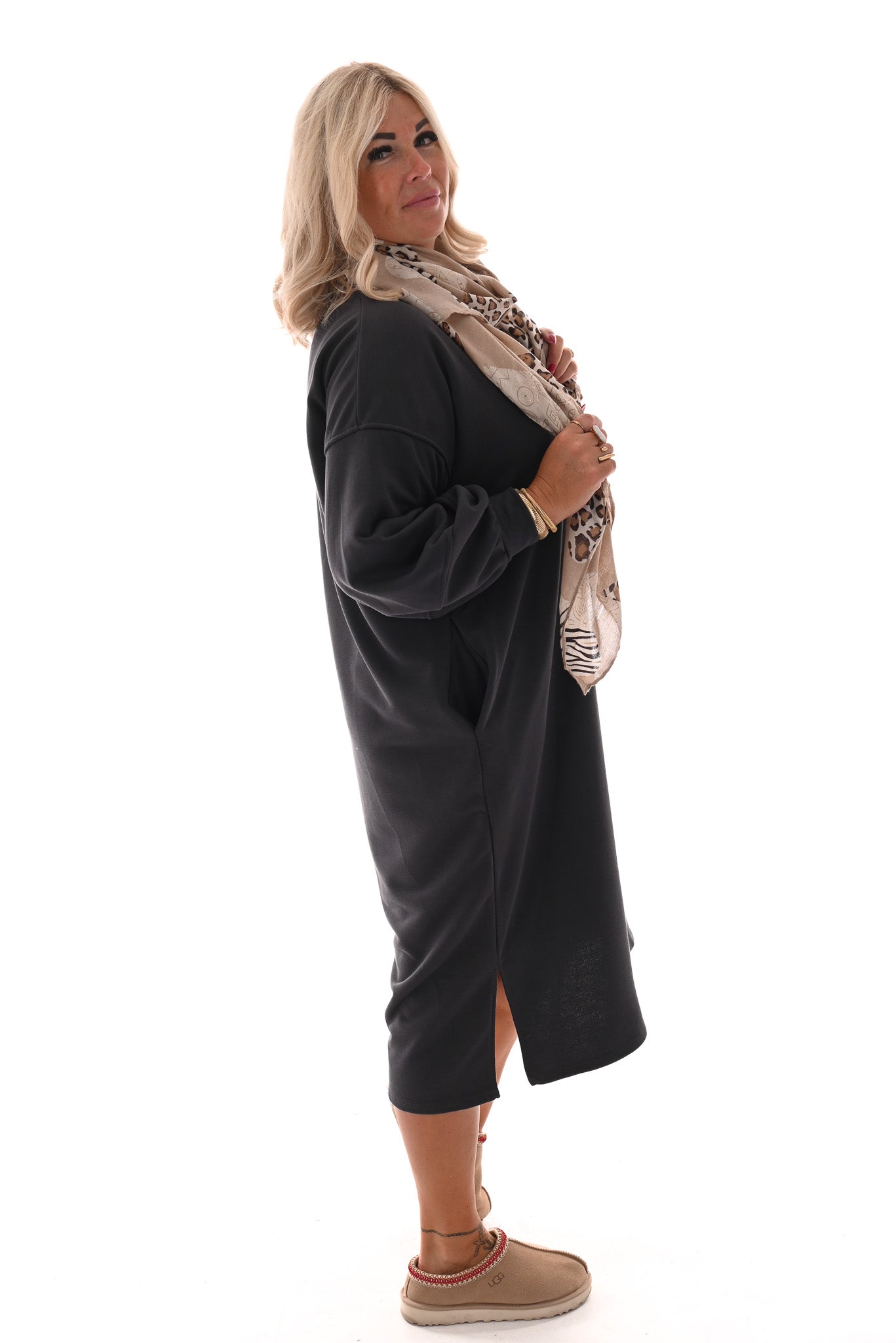 Sweaterdress met zakken antraciet