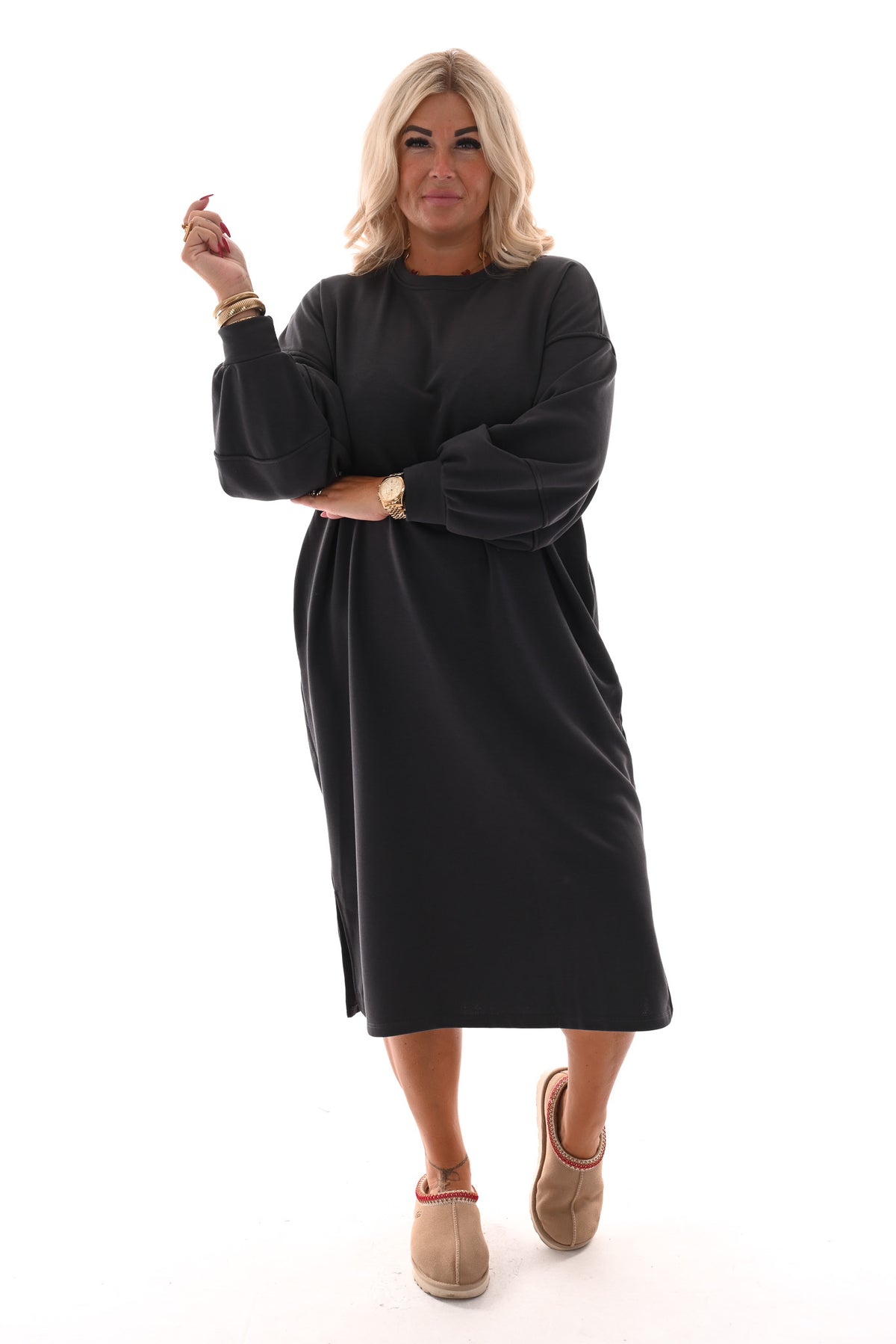 Sweaterdress met zakken antraciet