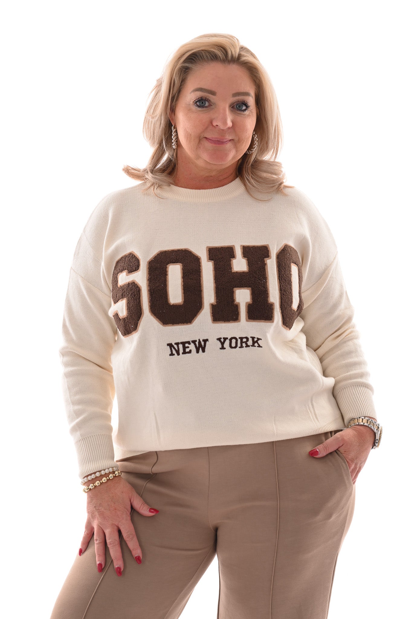 Fijn gebreide trui Soho creme