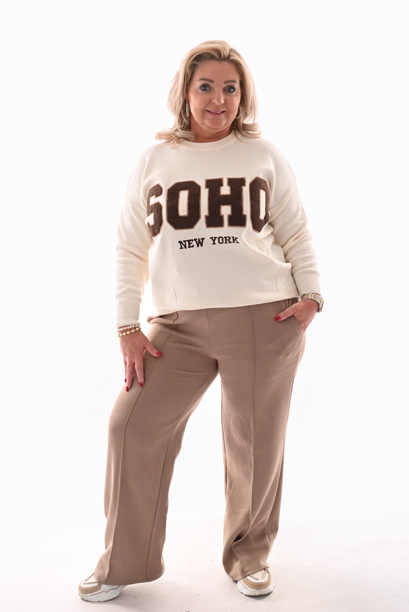 Fijn gebreide trui Soho creme