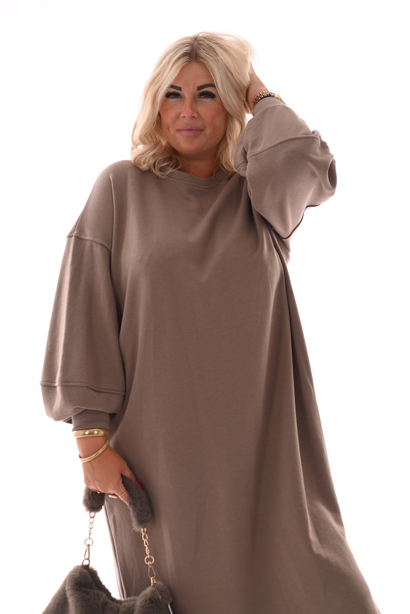 Sweaterdress met zakken taupe