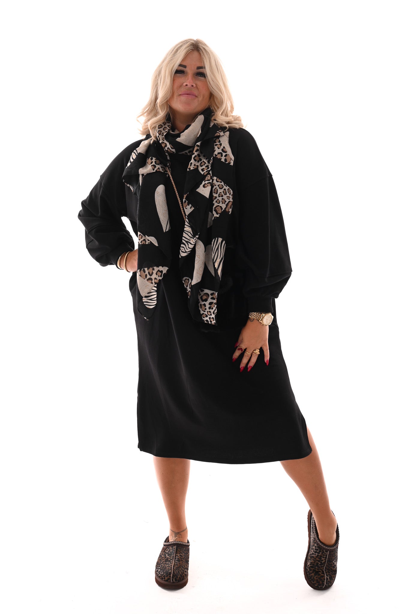 Sweaterdress met zakken zwart